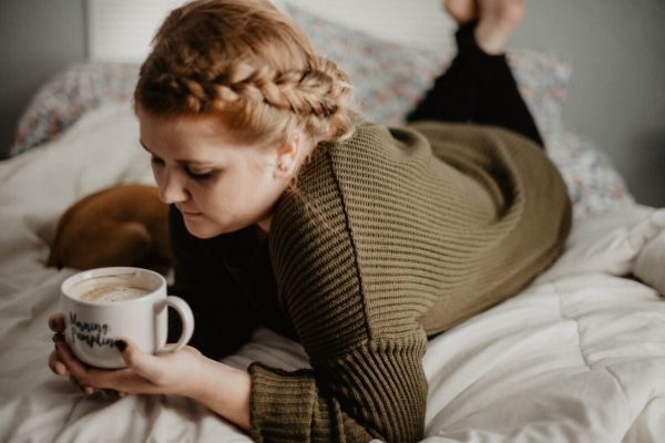 Create a soothing self care routine, woman with coffee