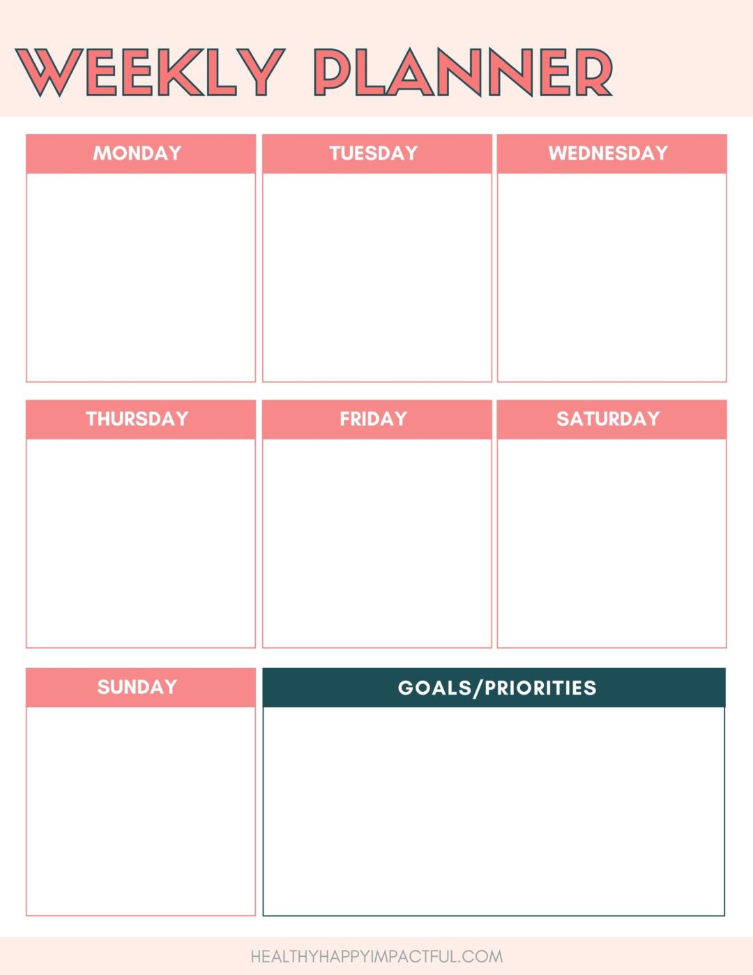 Free Printable Weekly Planner for Your Success - Healthy Happy Impactful