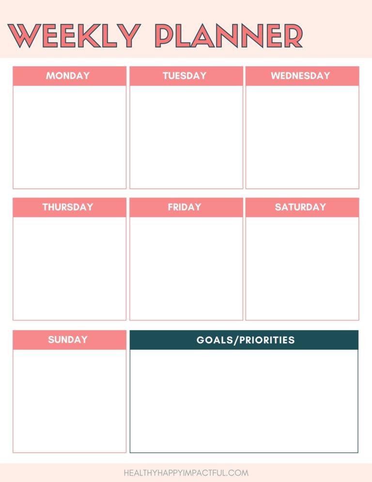 Free Printable Weekly Planner For Your Success - Healthy Happy Impactful