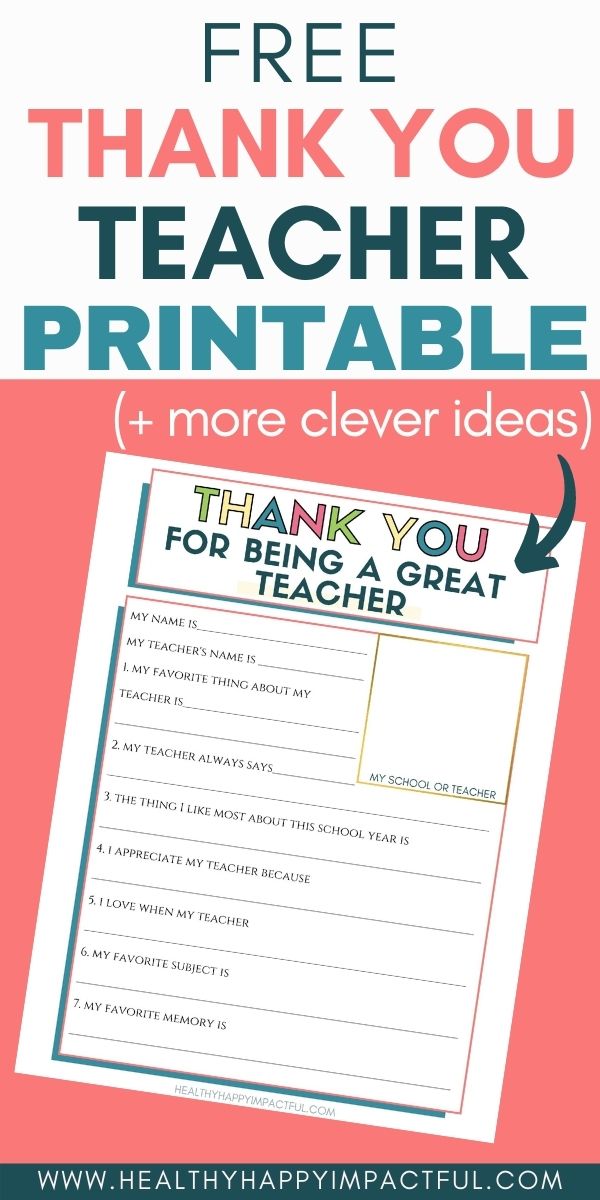 words to thank a teacher pin for the free printable