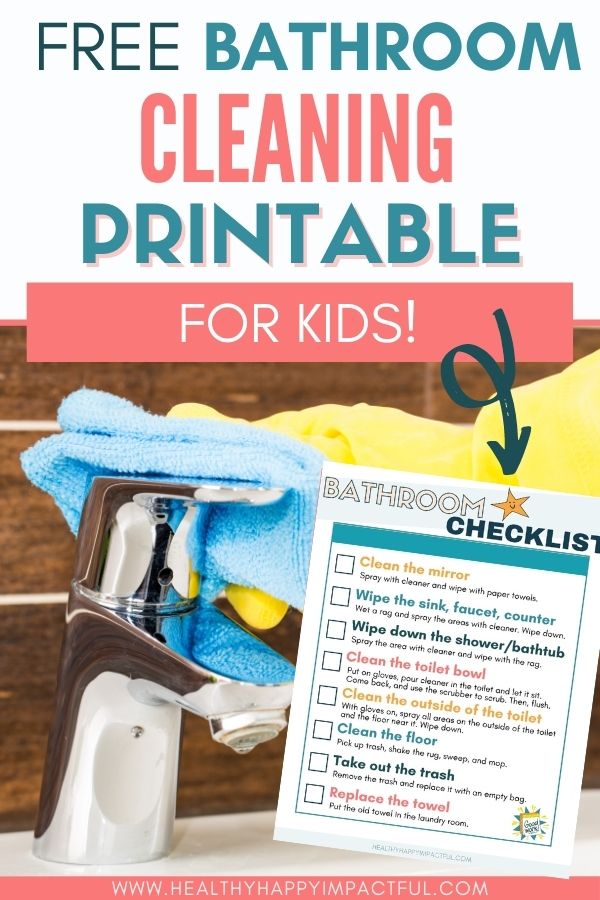 free deep clean bathroom cleaning printable for kids pin; restroom checklist