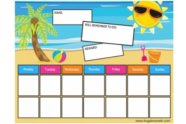 reward chart ideas for younger kids: on the beach