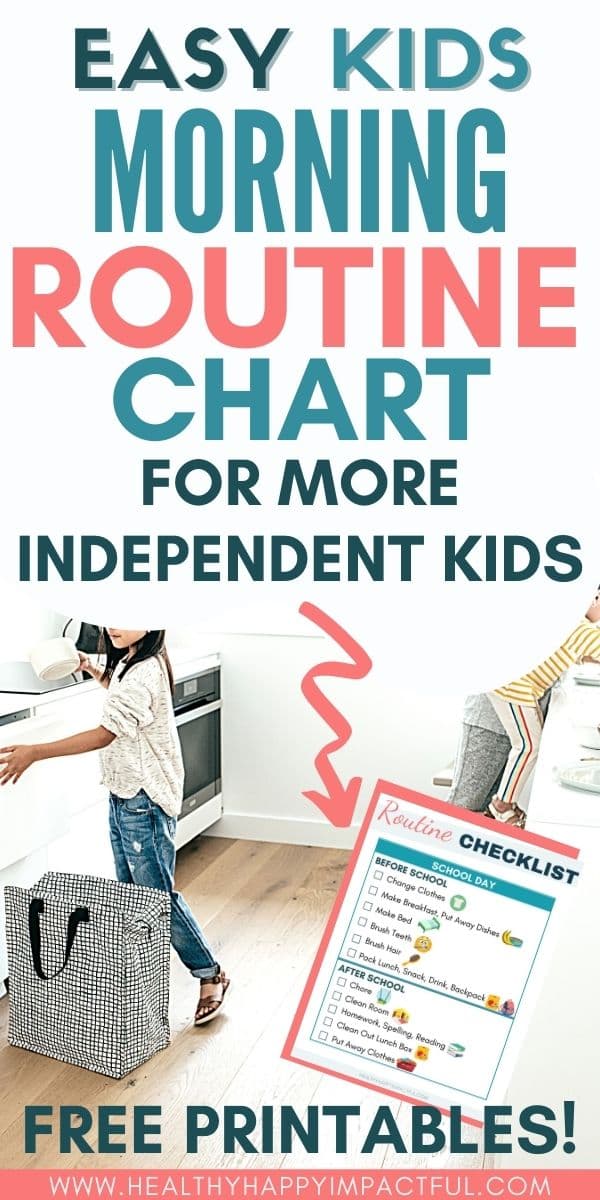 free printable morning routine chart pin to build more independent kids - kids putting away dishes