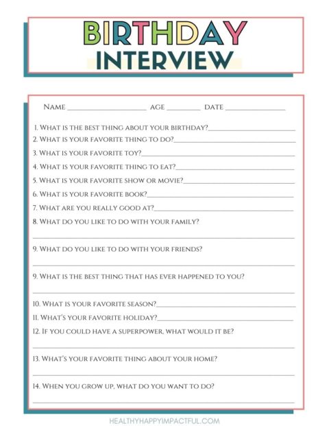 100 Fun Birthday Interview Questions for Kids (+ Free Printable ...