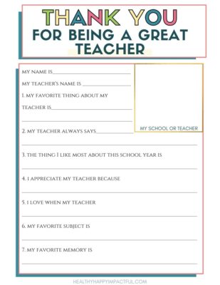 thank you appreciation for being a great teacher printable