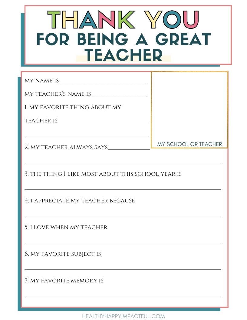 Thank You for Being a Great Teacher Appreciation Printable