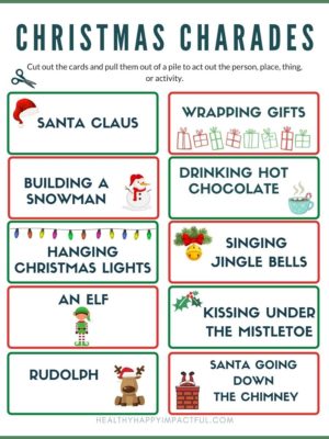 printable pdf charades ideas for Christmas
