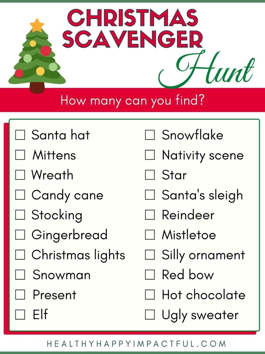 Free printable scavenger hunt for Christmas