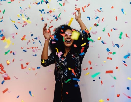 fun things to do for your birthday, woman and confetti