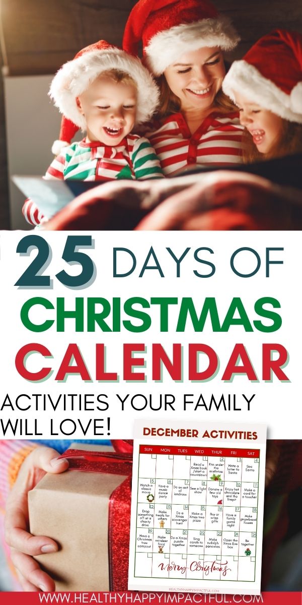 Pin for printable December activities Christmas calendar 2023 pdf