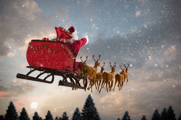 Santa flying through the air