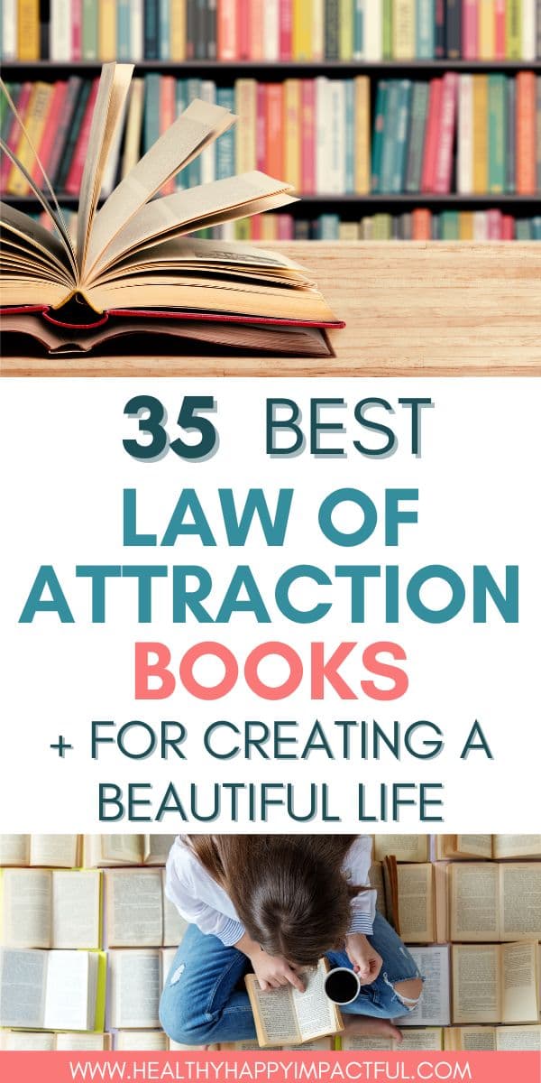 books on law of attraction pin, women reading