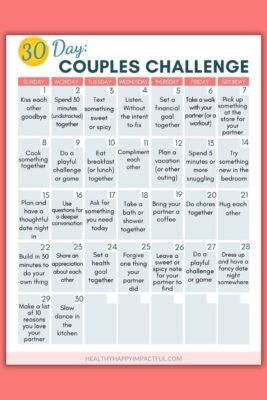 couples challenges 30 days to a brighter future together: free calendar printable