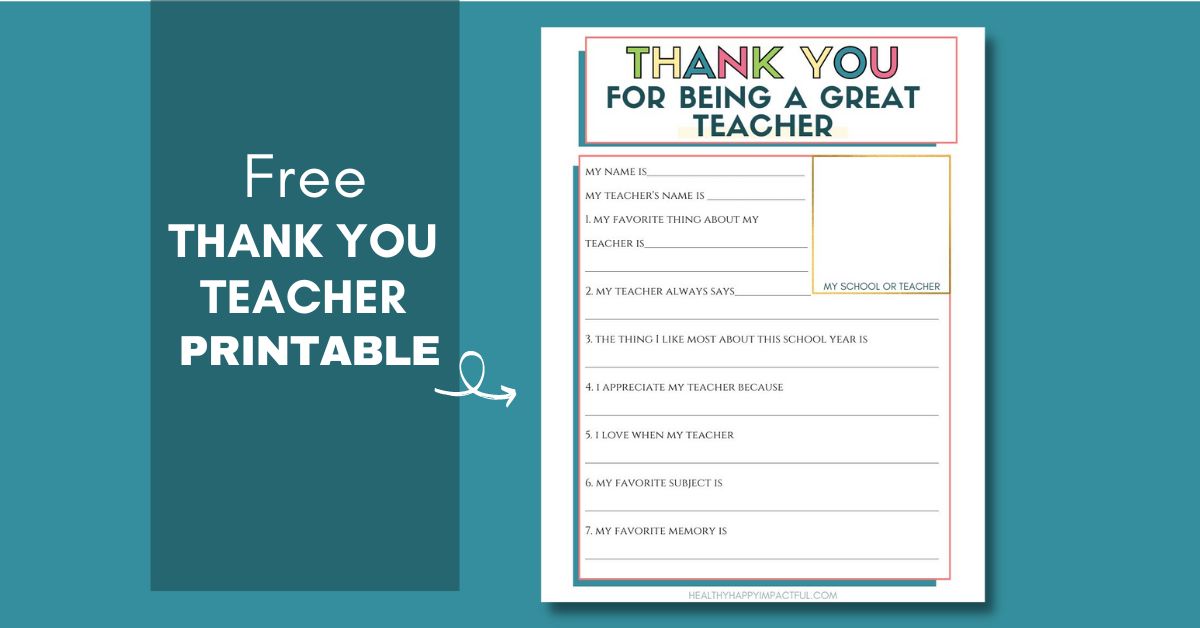 thank you for being a great teacher printable