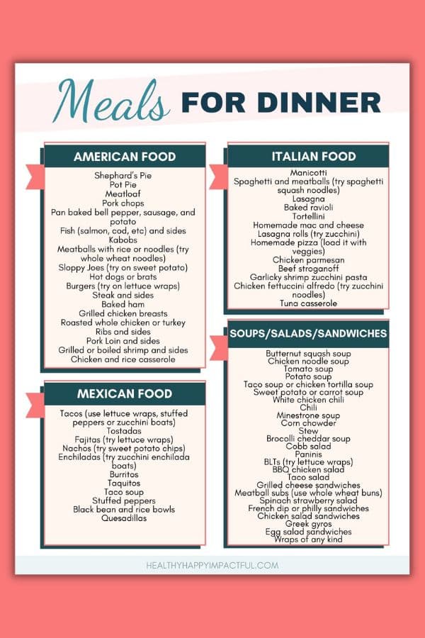 best common dinners and meals ideas list free printable pdf