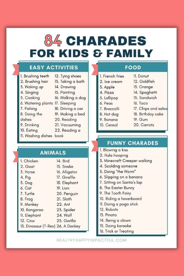 192 Easy Charades Ideas For Kids Printable Words Lists, 59% OFF