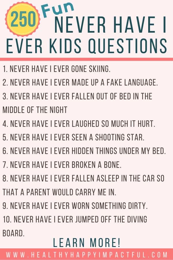 Never have I ever game: kid version questions list