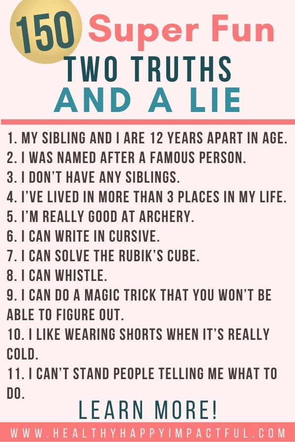 a lie and two truths examples funny for work or school