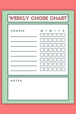 Chores chart template free printable: green with pink writing