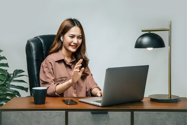 woman at work during a virtual meeting