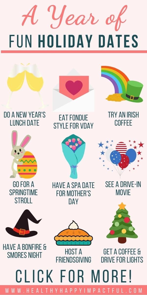 year of fun date ideas for each 12 months holiday pin