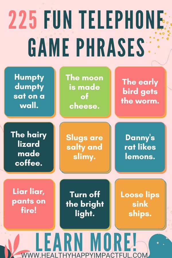 Short and silly telephone game phrases for kids of all ages pin