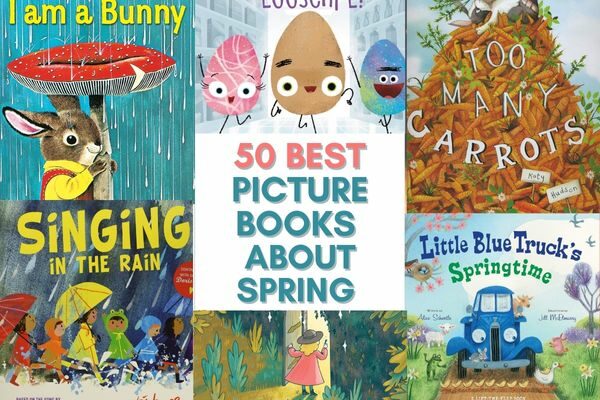 title pin; books about spring for preschoolers, kindergarten, elementary students, and teens