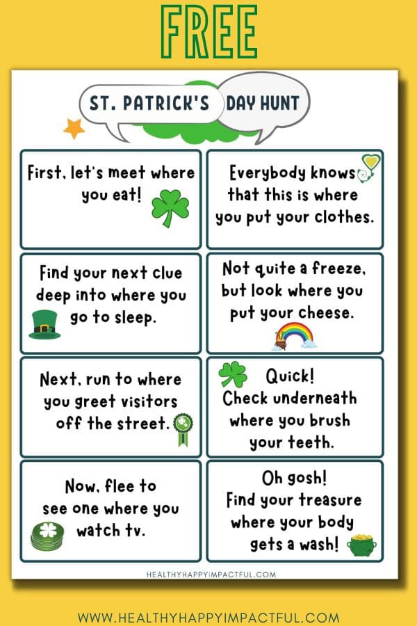 St. Patrick's Day scavenger treasure hunt clues printable for kids: the benefits!