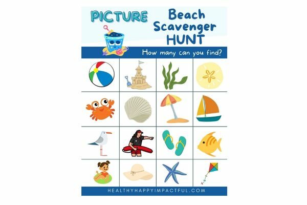 ideas for beach picture scavenger hunt; free printable