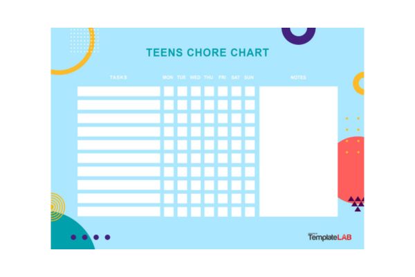 teenage chore chart template printable