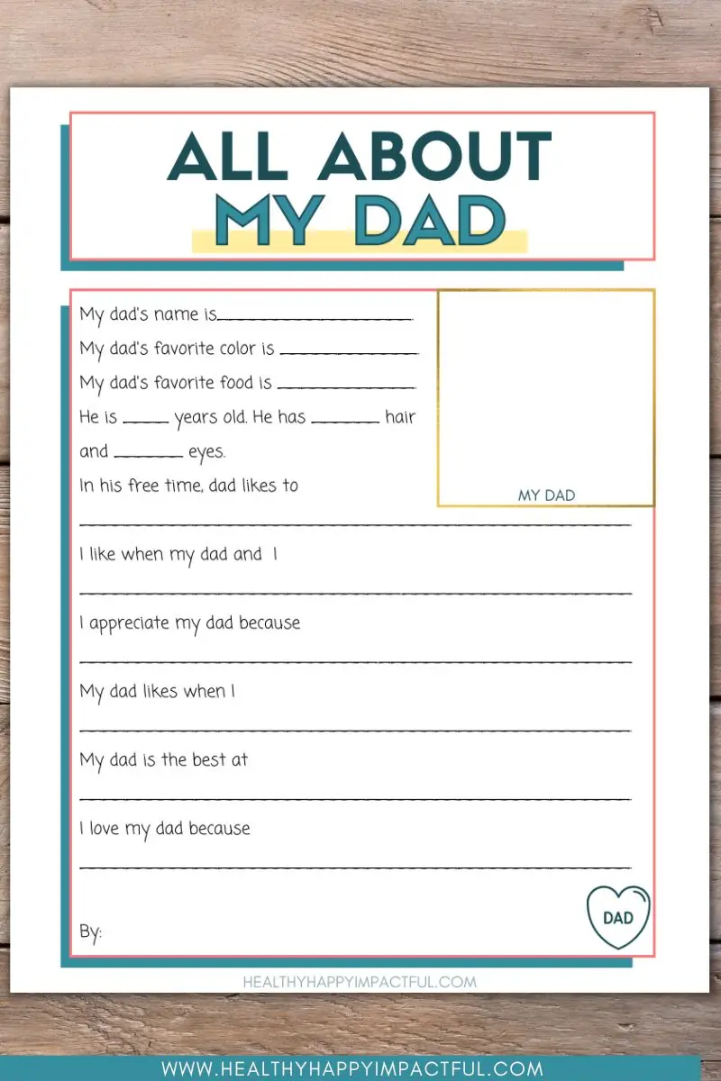 free printable all about dad Father's Day questionnaire