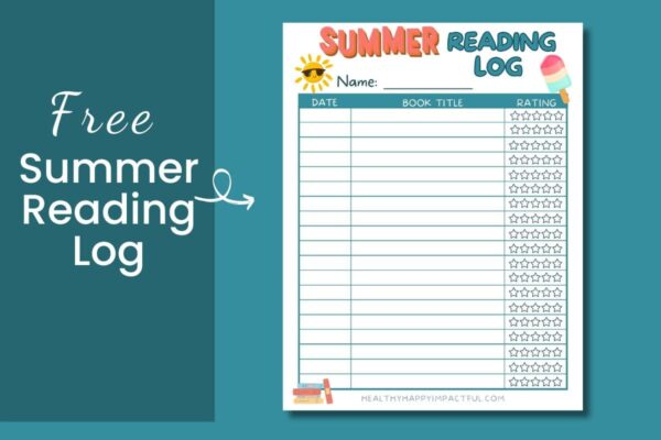 featured image; free printable summer reading log; challenge
