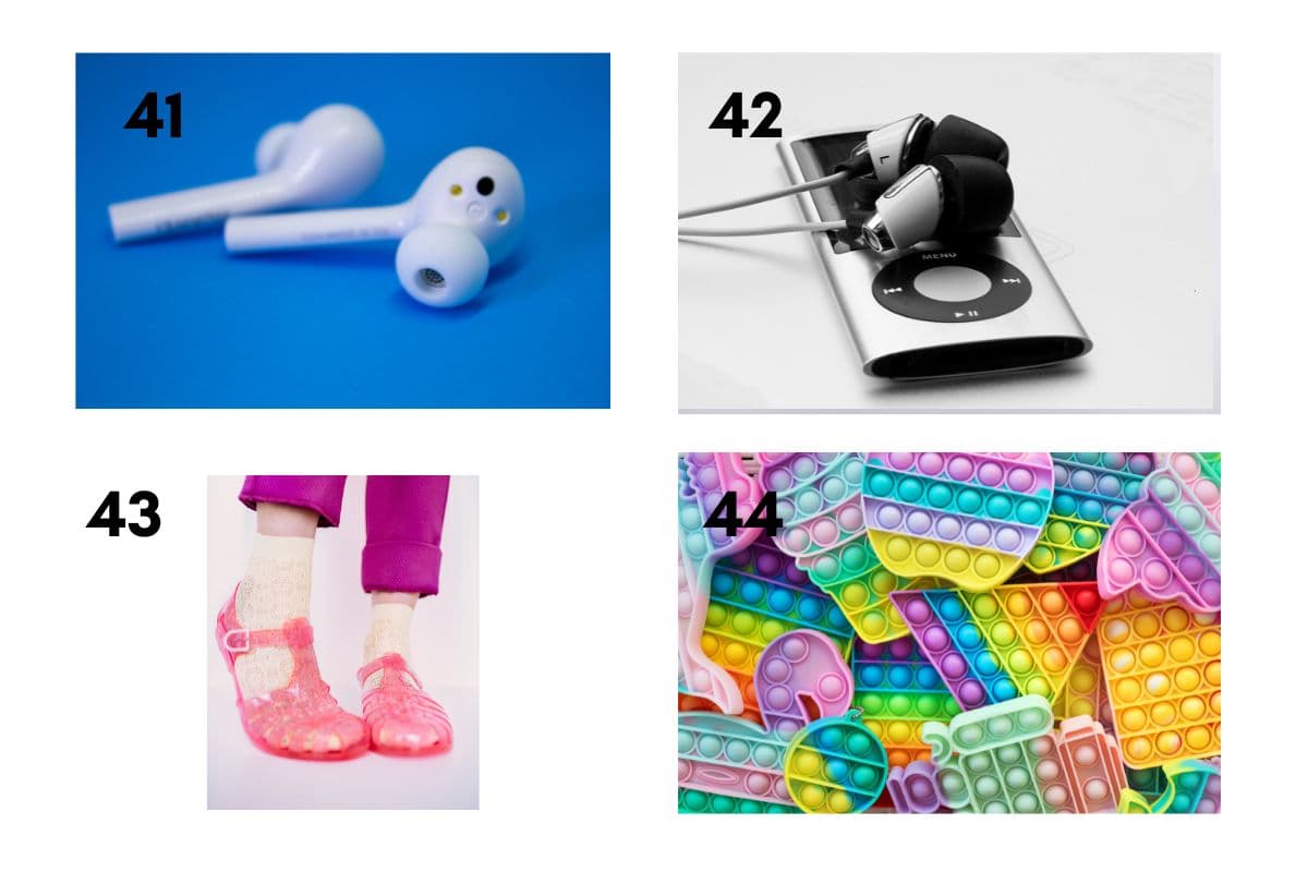 air buds, iPod, jelly shoes, pop its; ultimate pop culture quiz