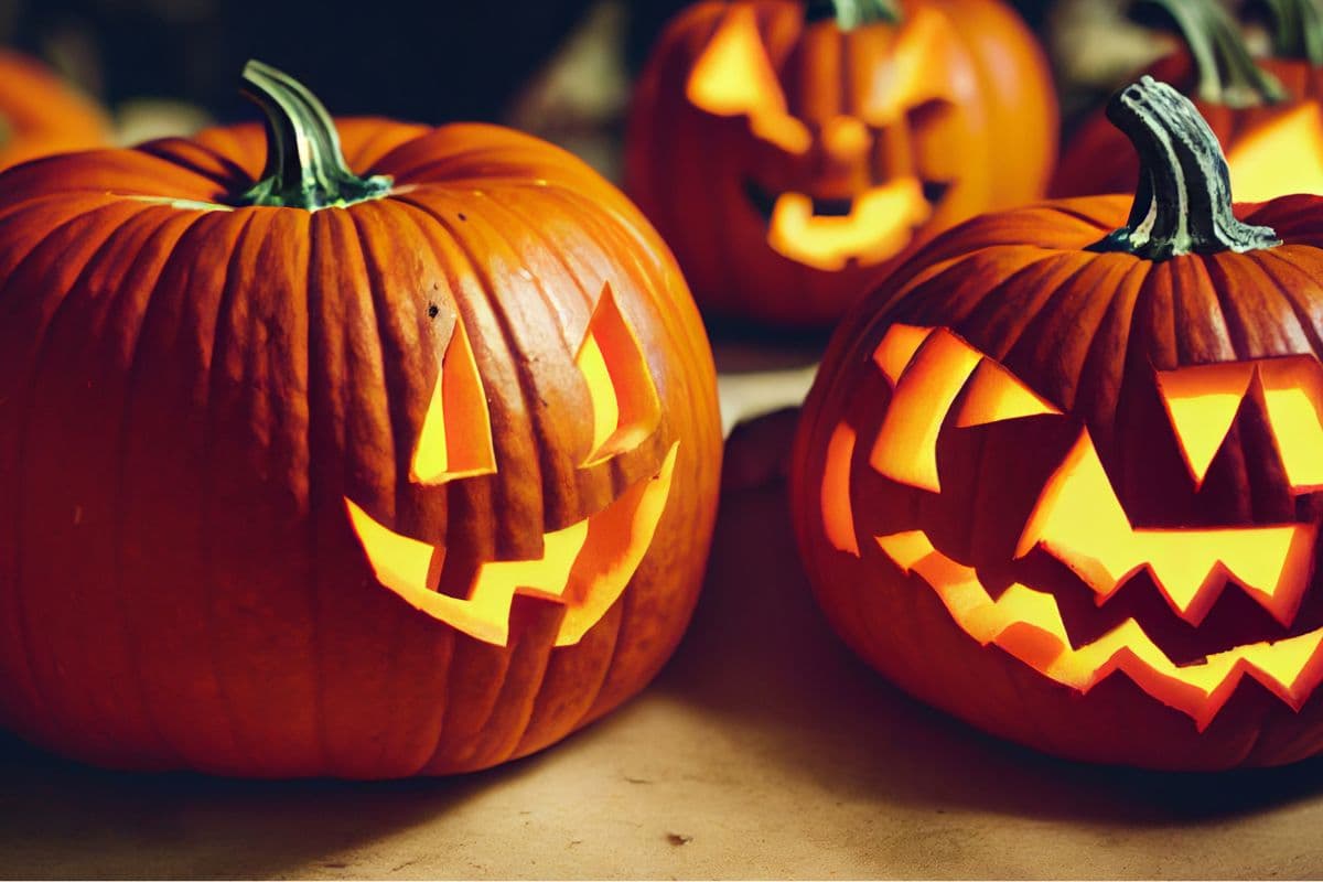 three jack-o'-lanterns; Halloween music trivia quiz