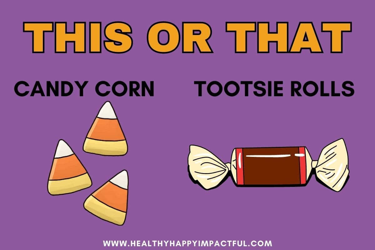 Halloween candy food this or that and either or questions