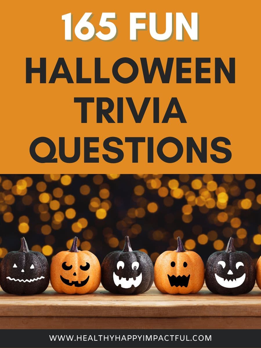 title pin; fun Halloween trivia questions quiz for October