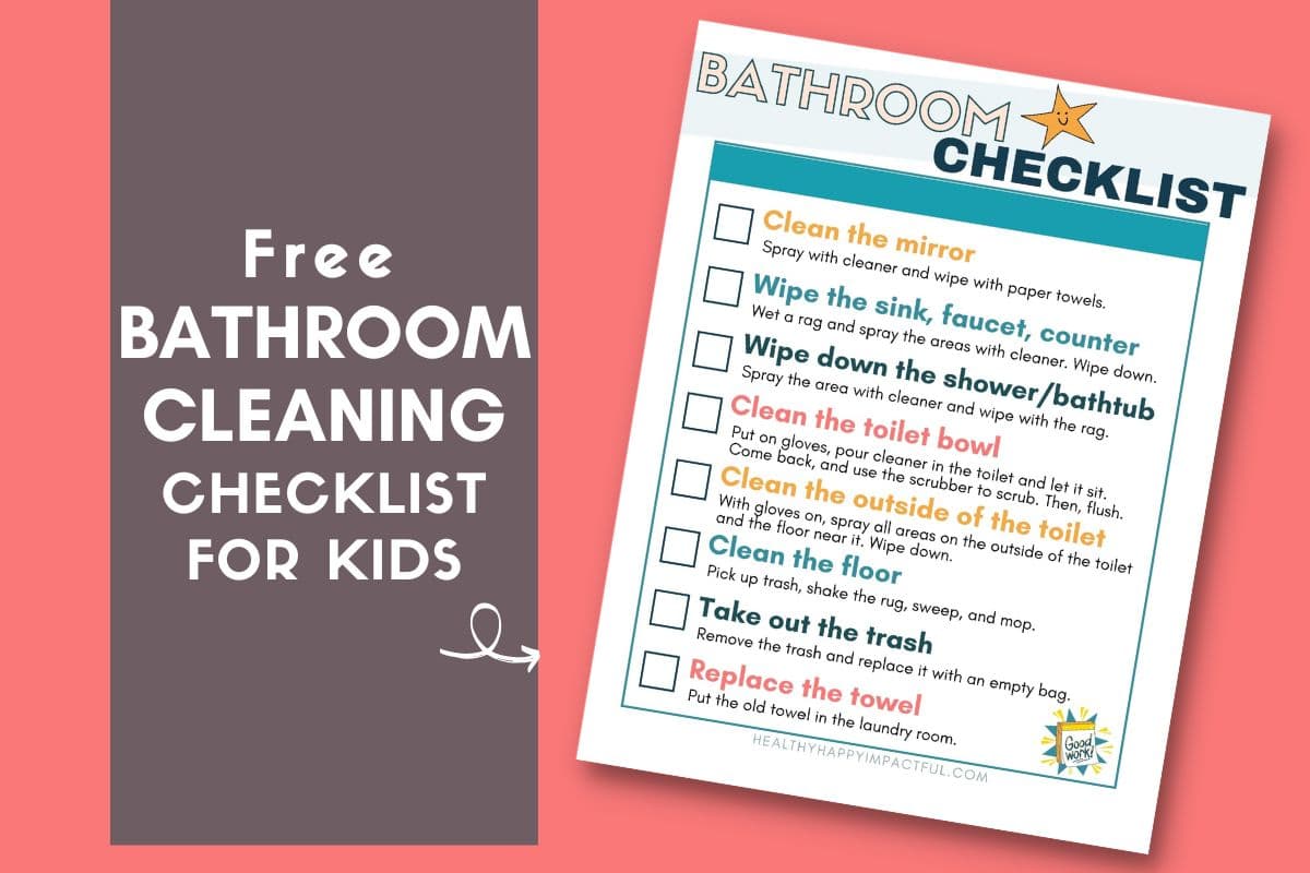 kids printable bathroom cleaning checklist pdf; washroom; restroom; schedule