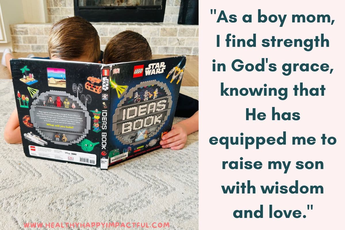boys reading a Lego book; cute son and mom quotes; mother of boys