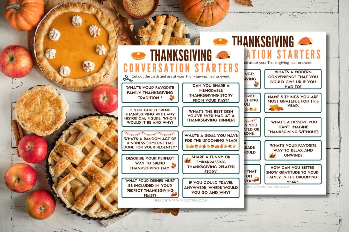 featured image; Thanksgiving conversation starters; questions for