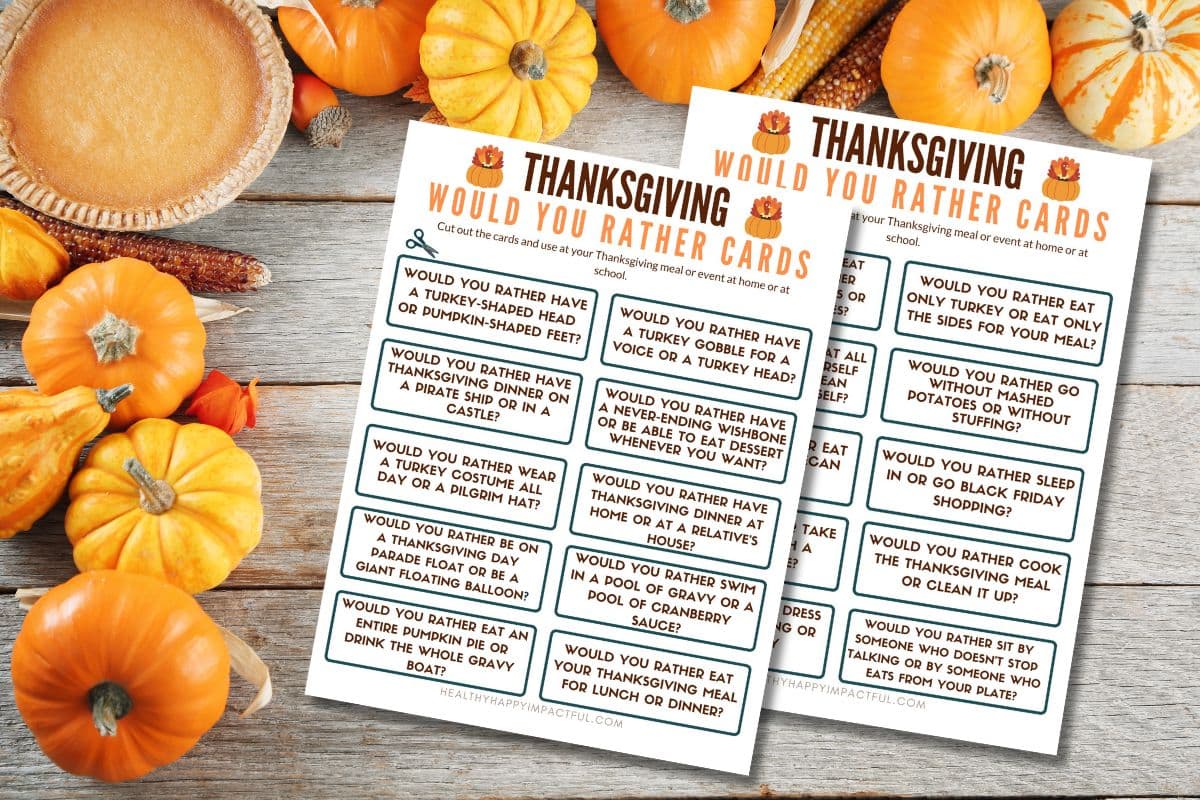 Thanksgiving would you rather cards; pdf; free printable