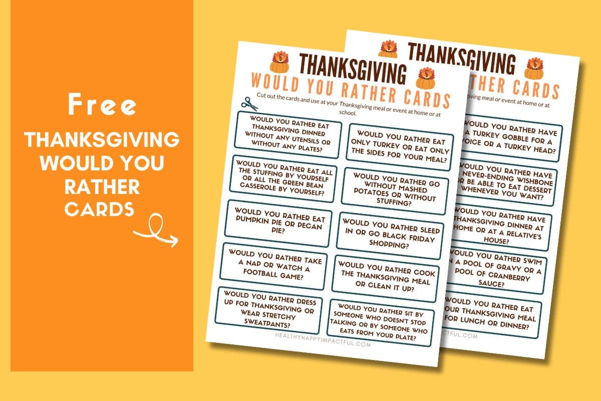 Thanksgiving would you rather cards printable; pdf; for family