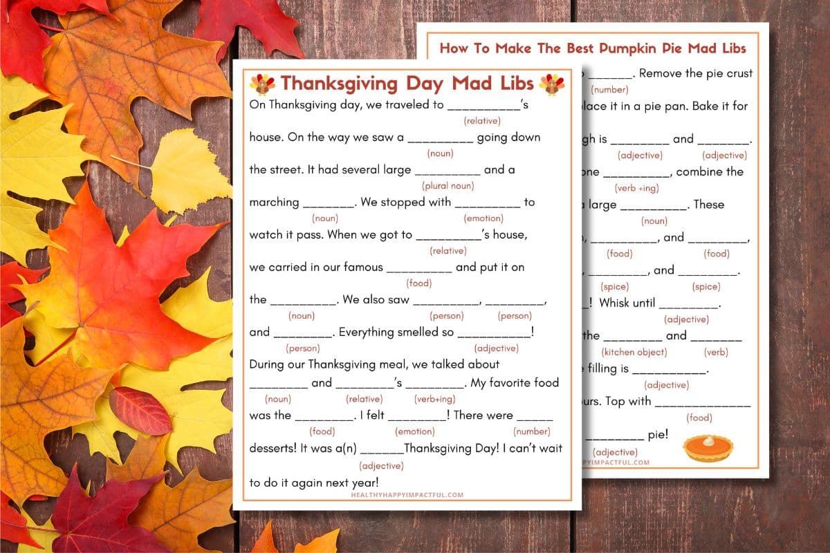 featured image; Thanksgiving mad libs for kids and adults
