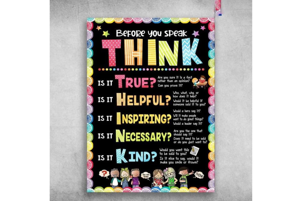 T.H.I.N.K. poster; kindness counts; quotes for kids