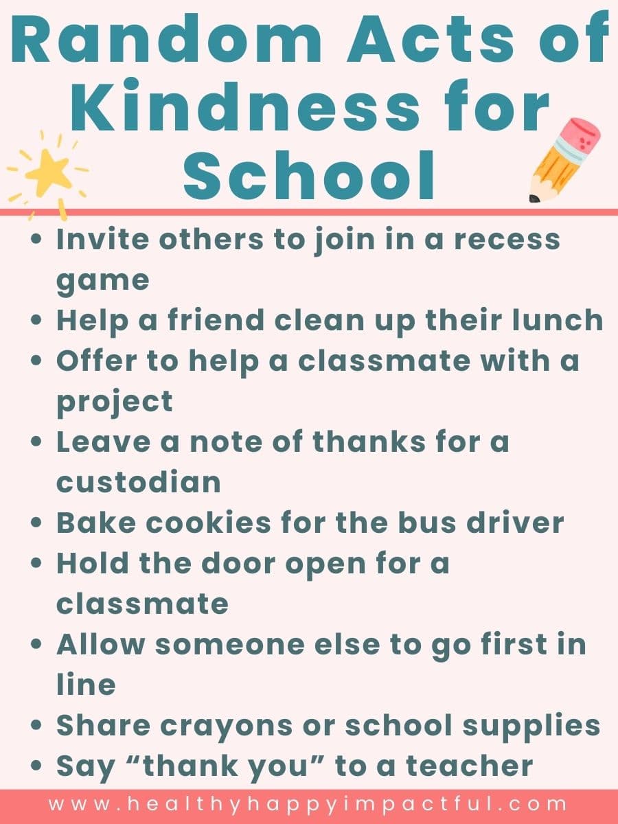random acts of kindness ideas; for school; club; 30 days challenge