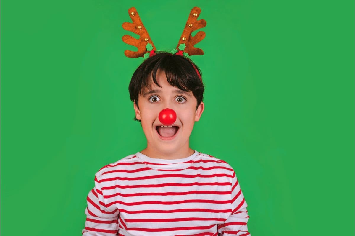 boy with antlers and red nose