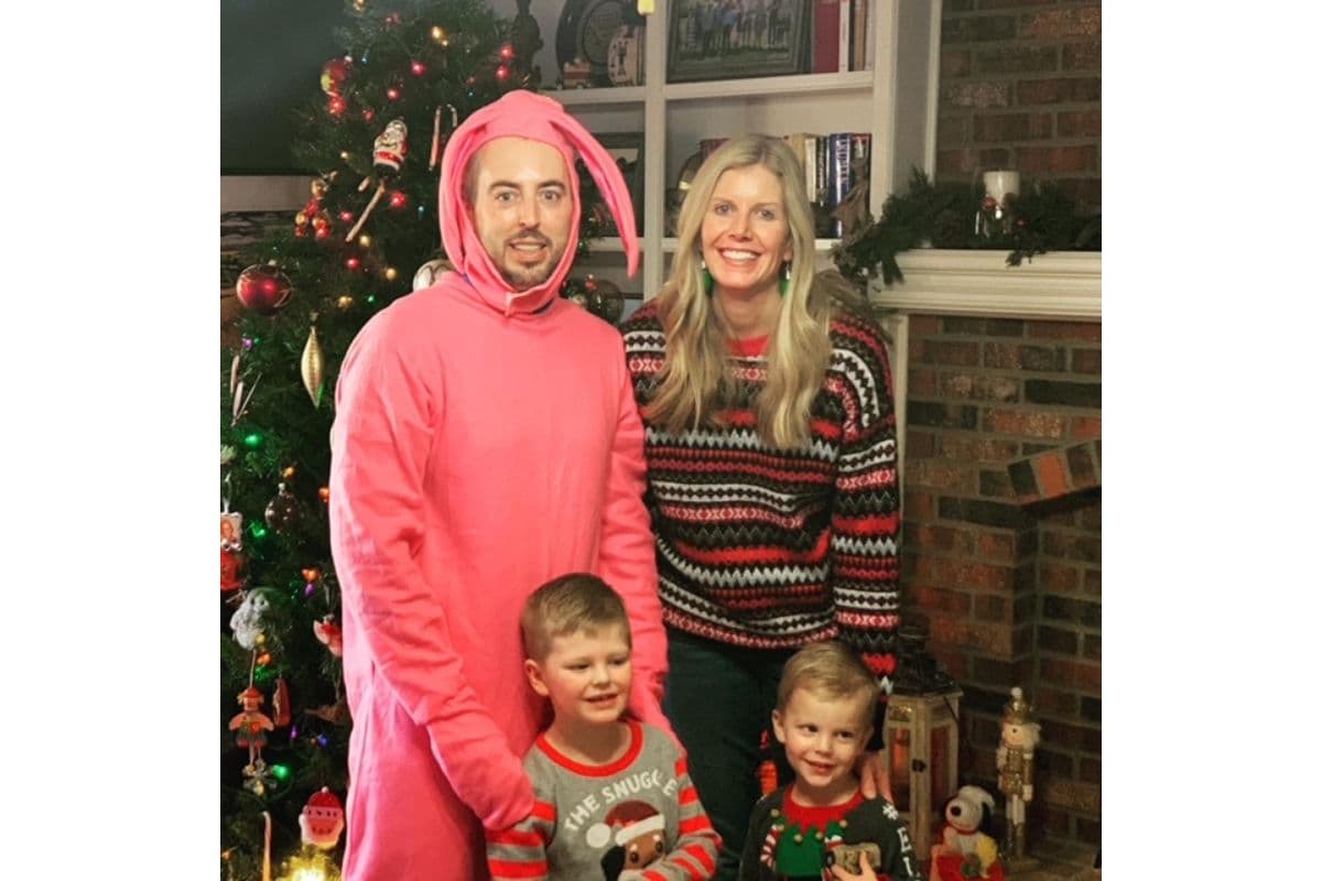 man dressed up as pink bunny from A Christmas Story