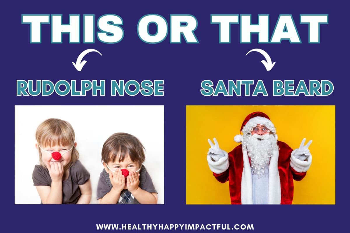 winter would you rather questions; holiday this or that; new years;  christmas; brain break; workout; exercise