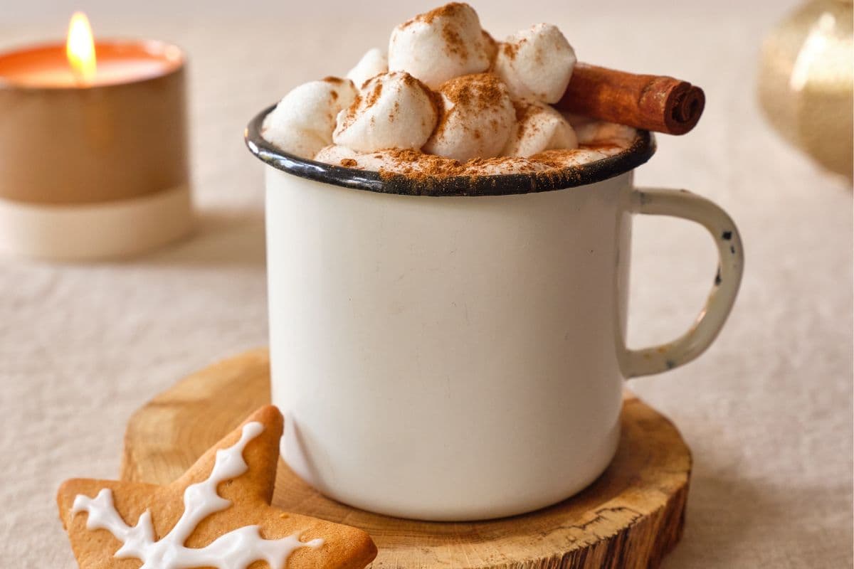mug of hot chocolate and a cookie