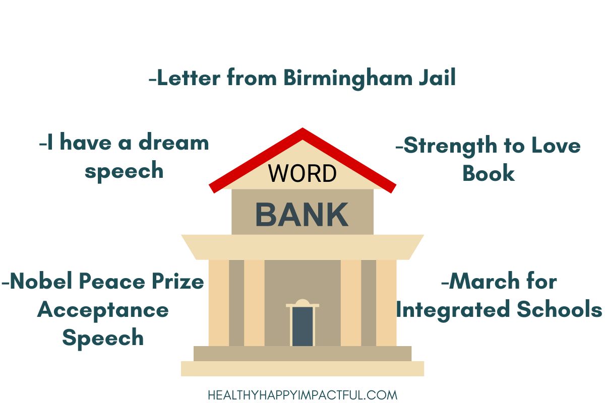 word bank for Martin Luther King Jr quote trivia quiz