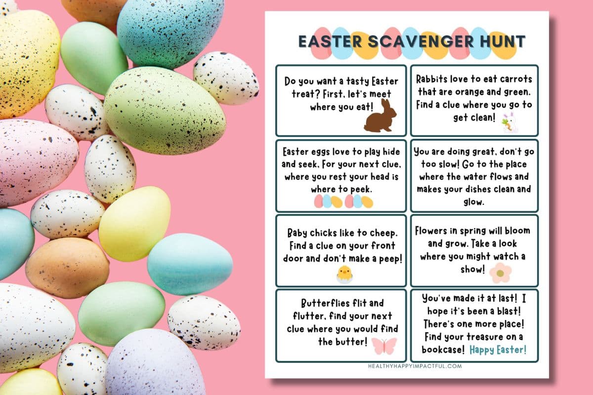 Free printable Easter scavenger hunt with clues for kids